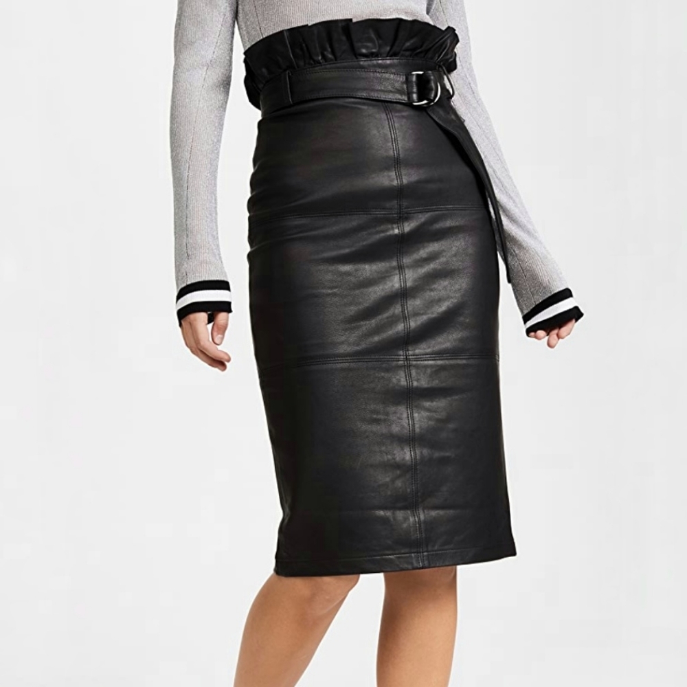 J Brand Claudia Black Leather Midi Skirt